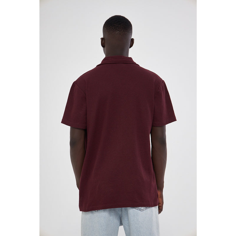 Burgundy Button Down Waffle Shirt | Montivo Pakistan