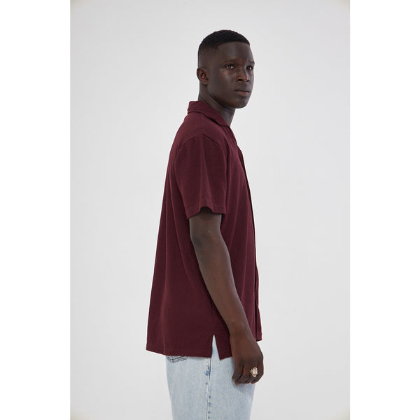 Burgundy Button Down Waffle Shirt | Montivo Pakistan