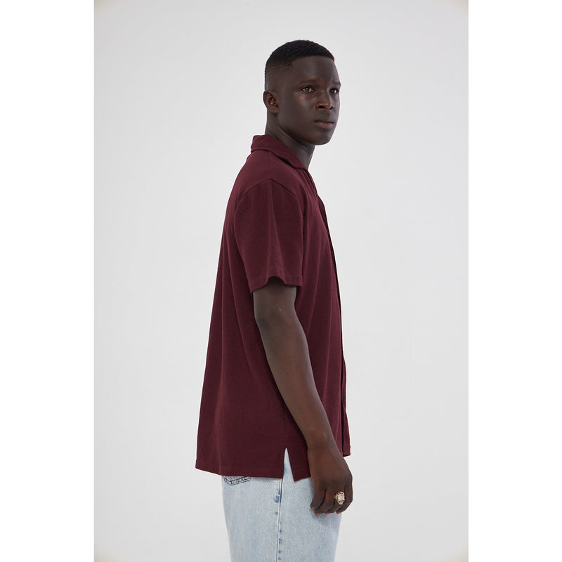 Burgundy Button Down Waffle Shirt | Montivo Pakistan
