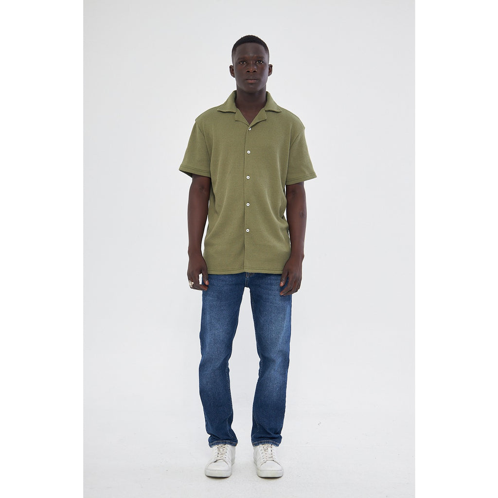 Olive Button Down Waffle Shirt | Montivo Pakistan