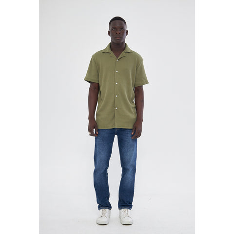 Olive Button Down Waffle Shirt | Montivo Pakistan