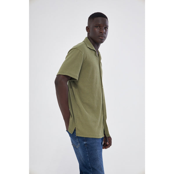 Olive Button Down Waffle Shirt | Montivo Pakistan