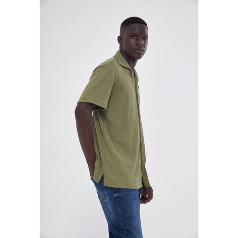 Olive Button Down Waffle Shirt | Montivo Pakistan