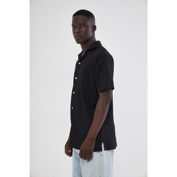Black Button Down Waffle Shirt | Montivo Pakistan