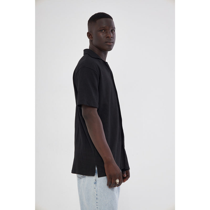 Black Button Down Waffle Shirt | Montivo Pakistan