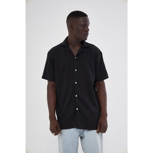 Black Button Down Waffle Shirt | Montivo Pakistan