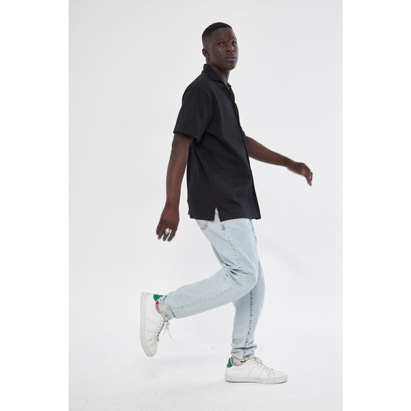 Black Button Down Waffle Shirt | Montivo Pakistan