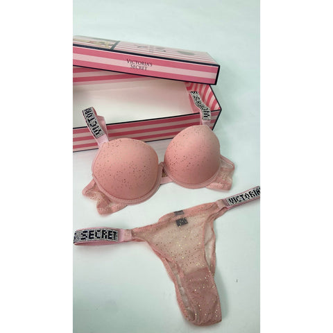 VS Baby Pink Shimmer Lingerie Set | Montivo Pakistan