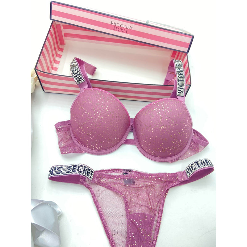 VS Cherry Pink Shimmer Lingerie Set | Montivo Pakistan