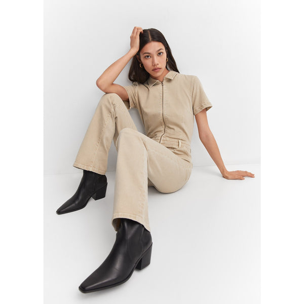 Beige Denim Zipper Jumpsuit | Montivo Pakistan