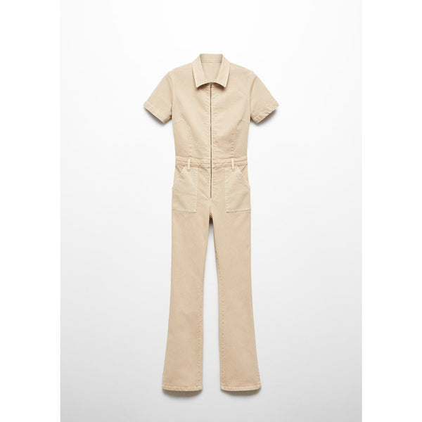 Beige Denim Zipper Jumpsuit | Montivo Pakistan