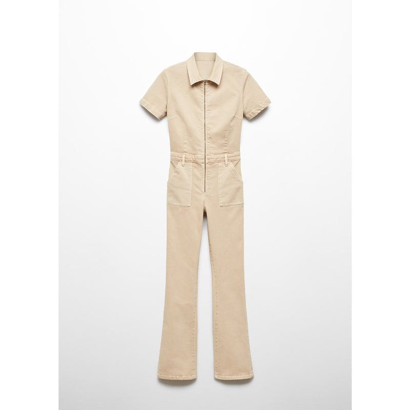 Beige Denim Zipper Jumpsuit | Montivo Pakistan