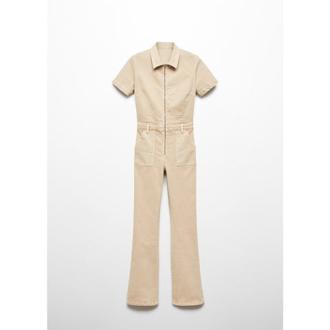 Beige Denim Zipper Jumpsuit | Montivo Pakistan