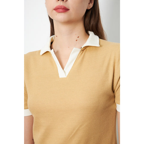Beige Waffle Contrast Polo | Montivo Pakistan