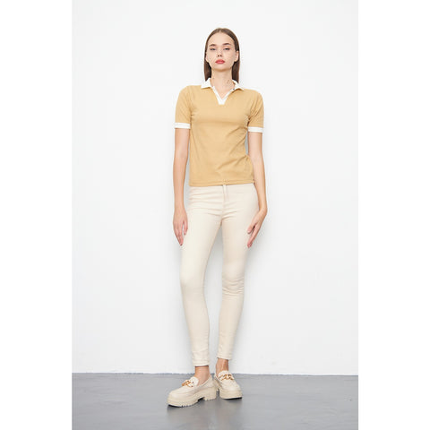 Beige Waffle Contrast Polo | Montivo Pakistan