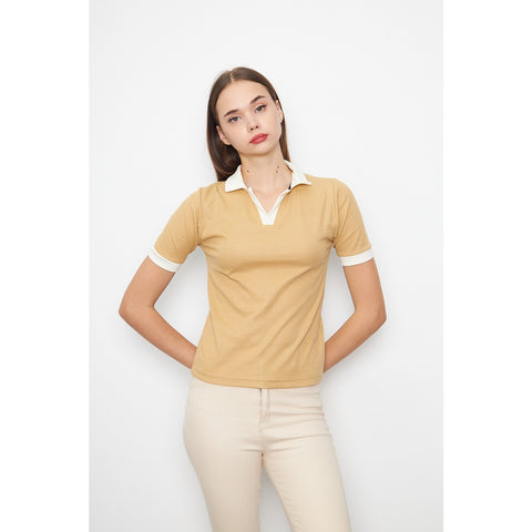 Beige Waffle Contrast Polo | Montivo Pakistan