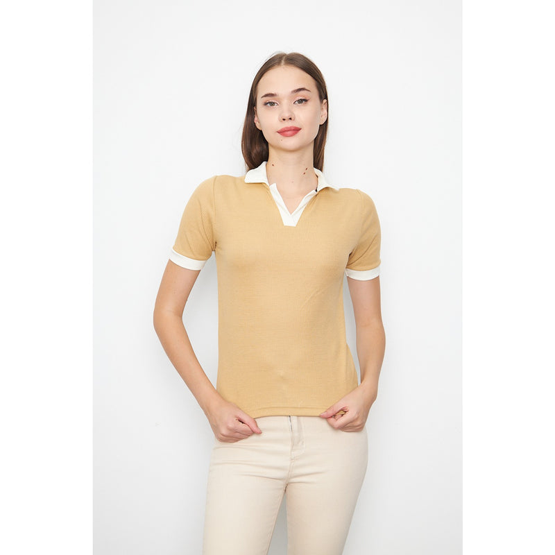 Beige Waffle Contrast Polo | Montivo Pakistan