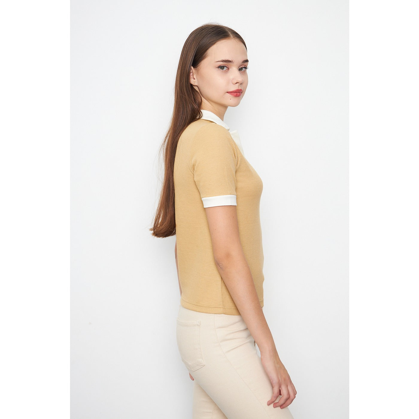 Beige Waffle Contrast Polo | Montivo Pakistan