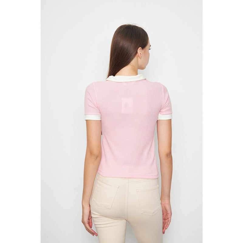 Pink Waffle Contrast Polo | Montivo Pakistan