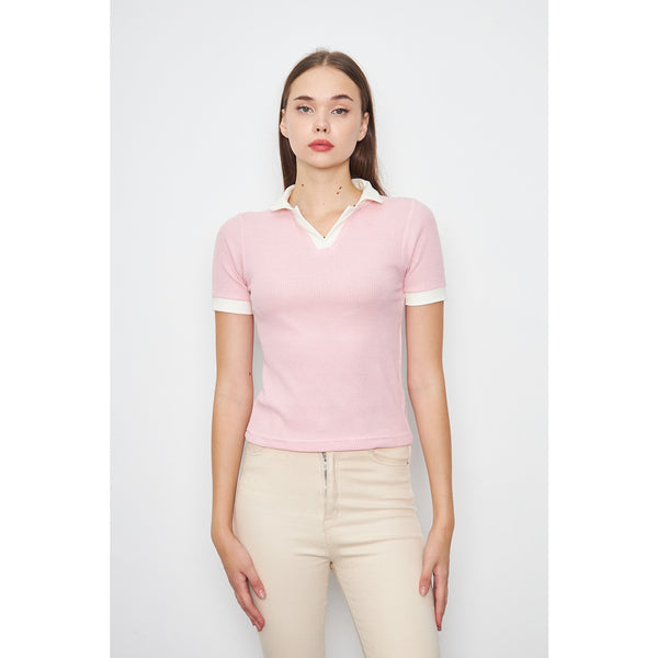 Pink Waffle Contrast Polo | Montivo Pakistan