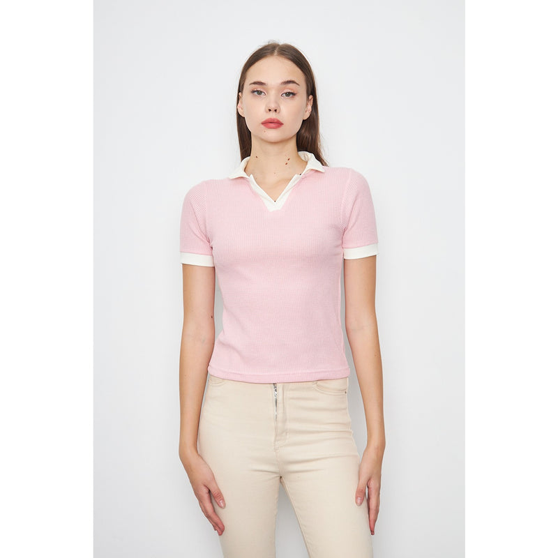 Pink Waffle Contrast Polo | Montivo Pakistan