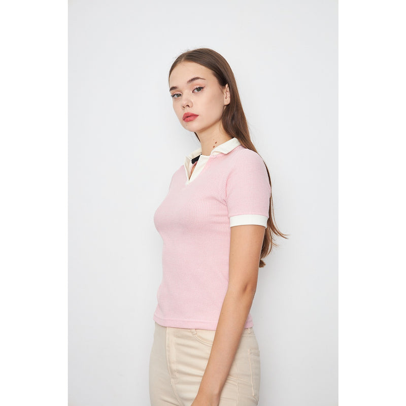 Pink Waffle Contrast Polo | Montivo Pakistan