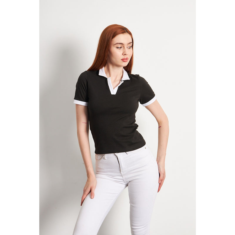 Black White Rib Knit Polo | Montivo Pakistan