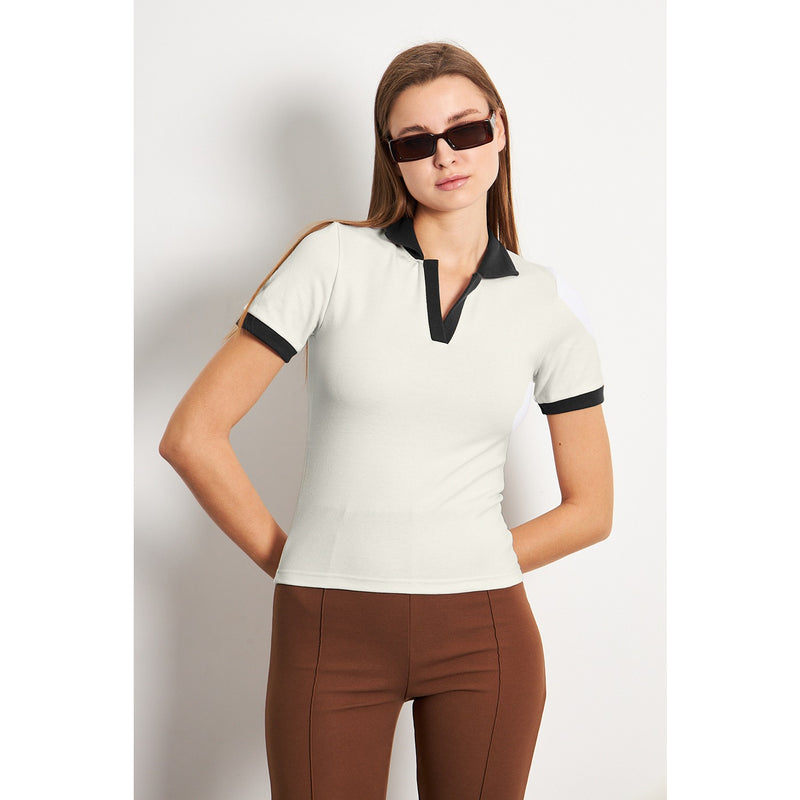 White Black Rib Knit Polo | Montivo Pakistan