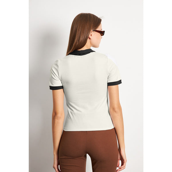White Black Rib Knit Polo | Montivo Pakistan