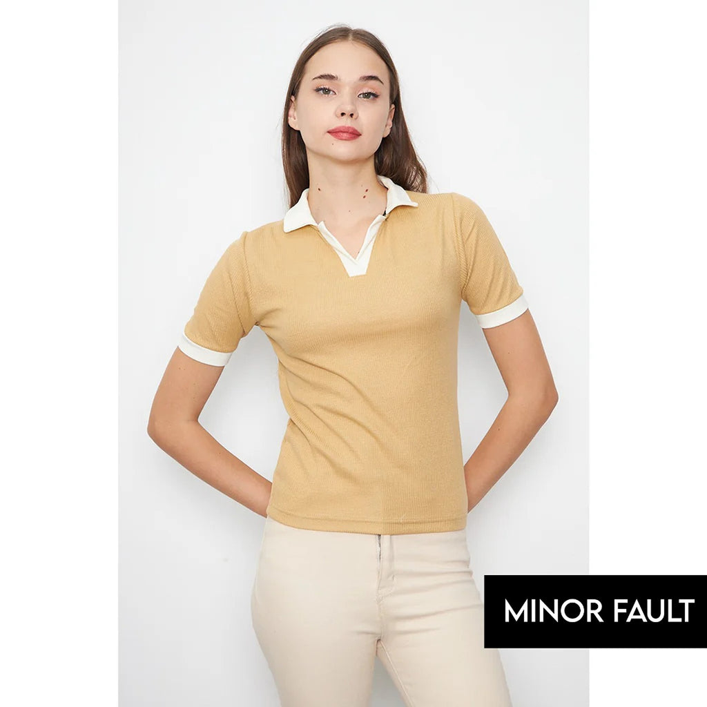 (Minor Fault) Beige Waffle Contrast Polo | Montivo Pakistan