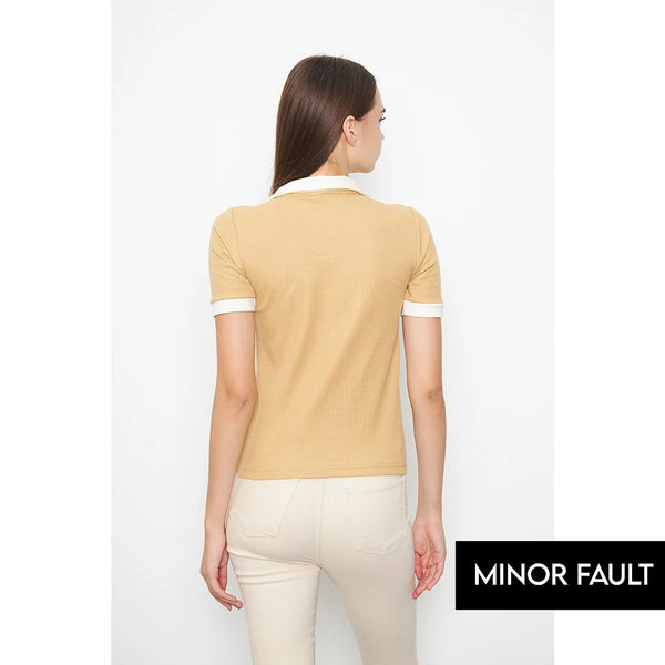 (Minor Fault) Beige Waffle Contrast Polo | Montivo Pakistan