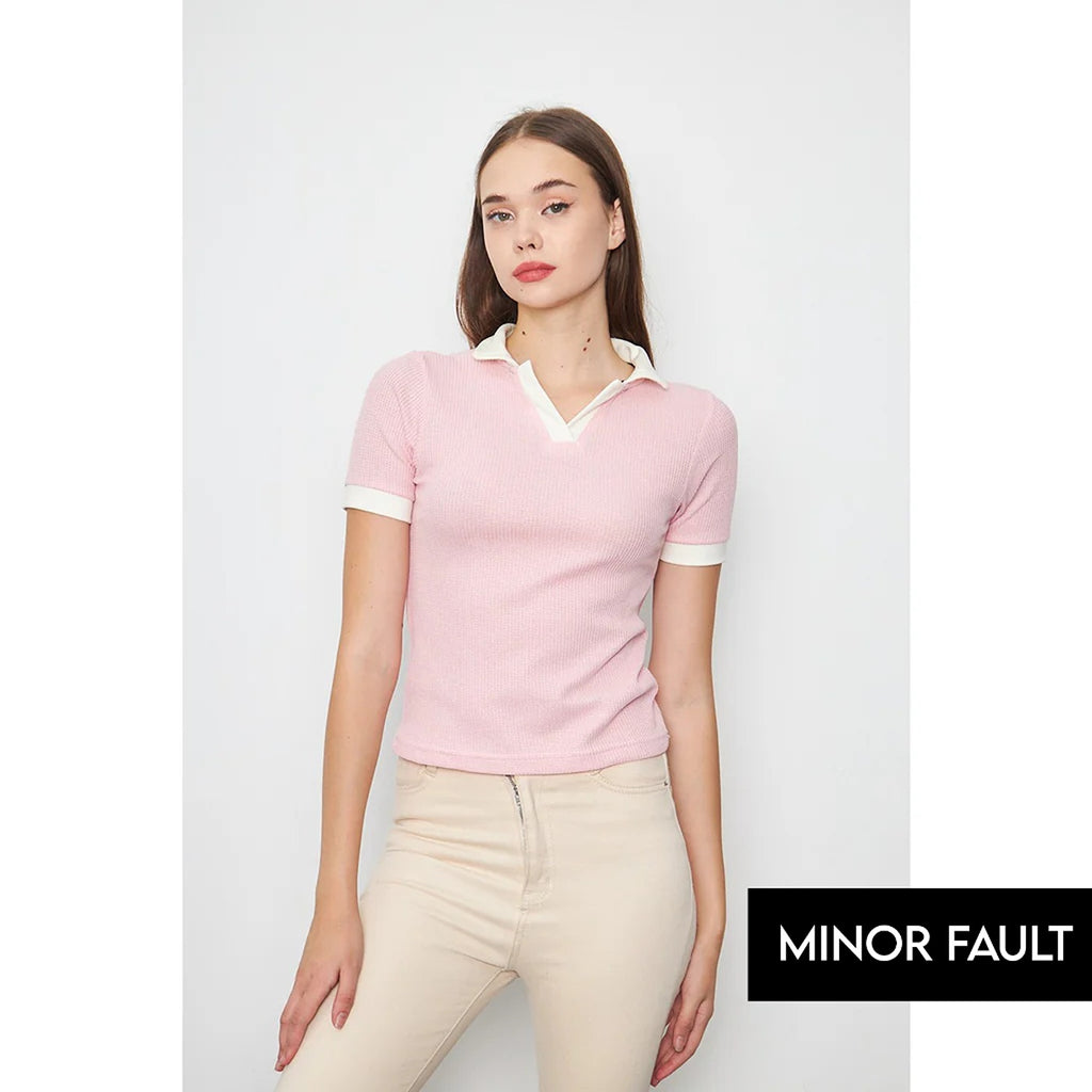 (Minor Fault) Pink Waffle Contrast Polo | Montivo Pakistan