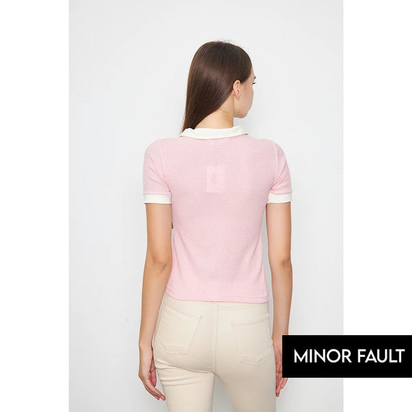 (Minor Fault) Pink Waffle Contrast Polo | Montivo Pakistan