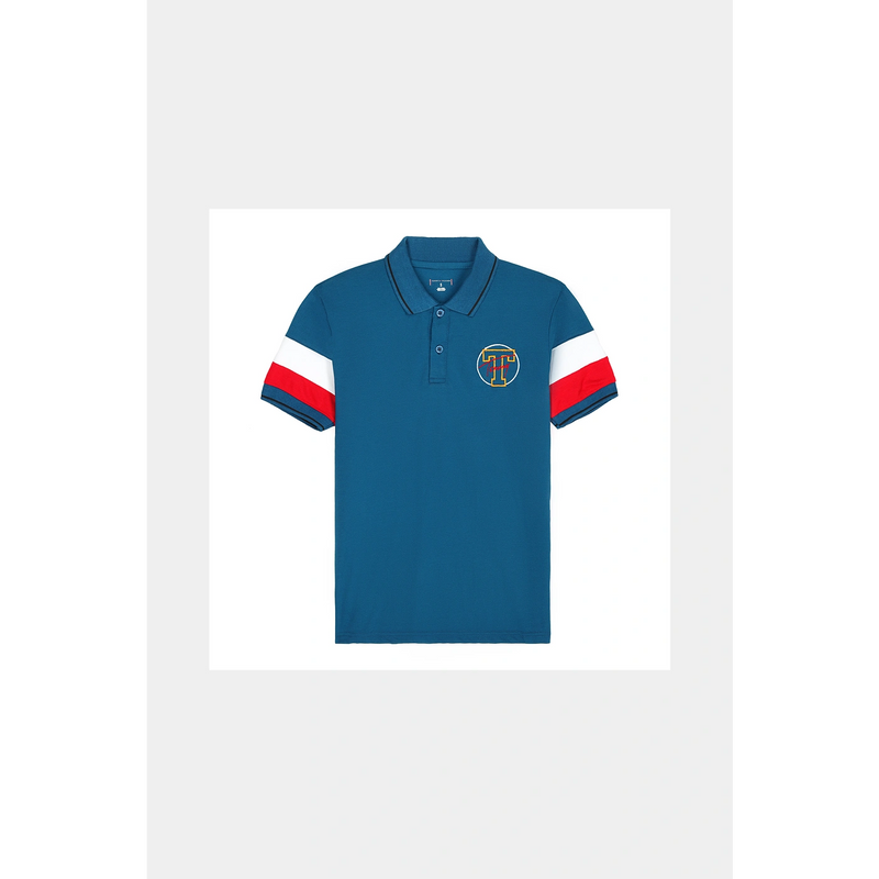 Teal Blue Contrast Sleeves Polo | Montivo Pakistan