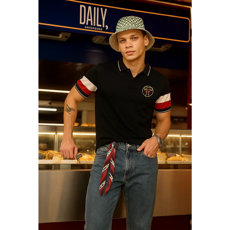 Black Contrast Sleeves Polo | Montivo Pakistan