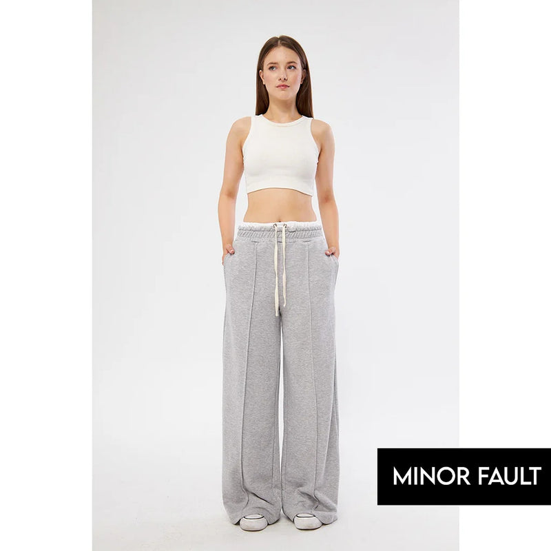 (Minor Fault) Grey Wide Leg Belt Contrast Trousers | Montivo Pakistan