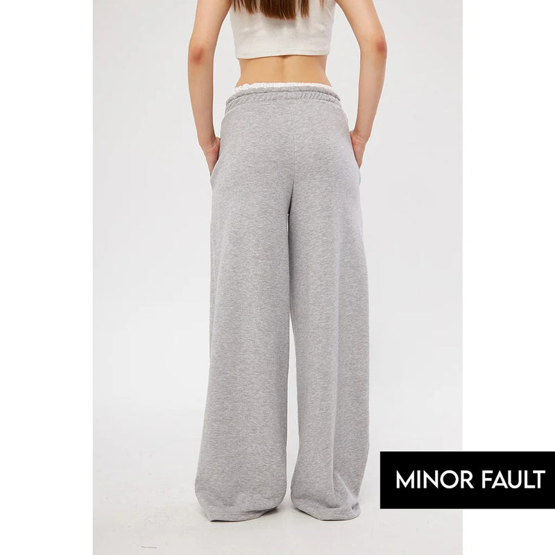 (Minor Fault) Grey Wide Leg Belt Contrast Trousers | Montivo Pakistan