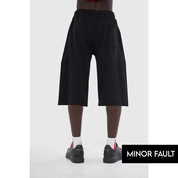 (Minor Fault) Black 3/4 Relaxed Fit Shorts | Montivo Pakistan