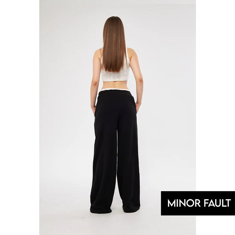 (Minor Fault) Black Wide Leg Belt Contrast Trousers | Montivo Pakistan