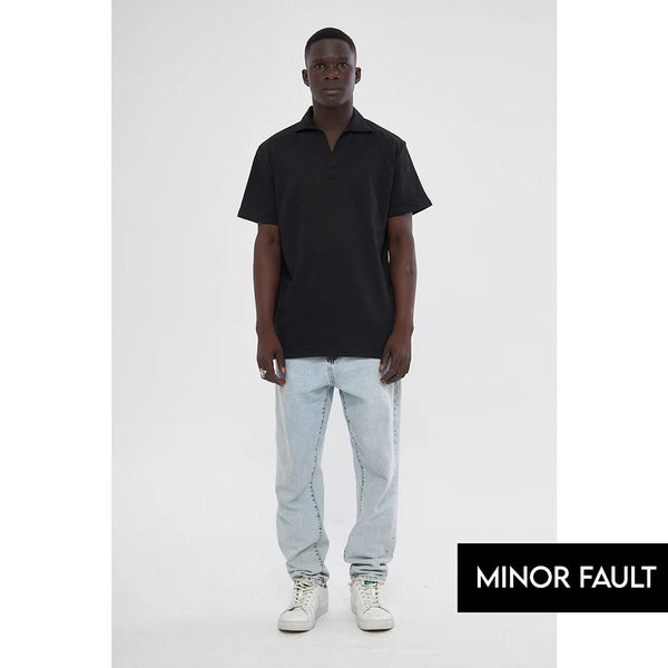 (Minor Fault) Black Waffle Textured Polo | Montivo Pakistan