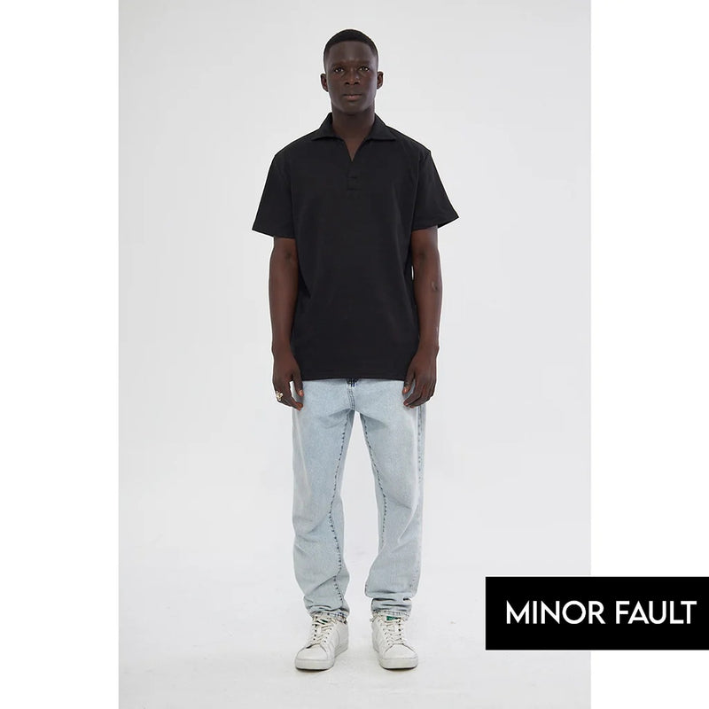 (Minor Fault) Black Waffle Textured Polo | Montivo Pakistan