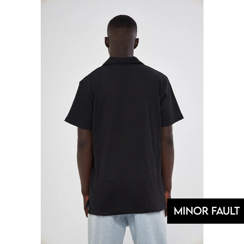 (Minor Fault) Black Waffle Textured Polo | Montivo Pakistan