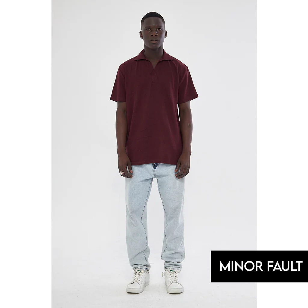 (Minor Fault) Burgundy Waffle Textured Polo | Montivo Pakistan