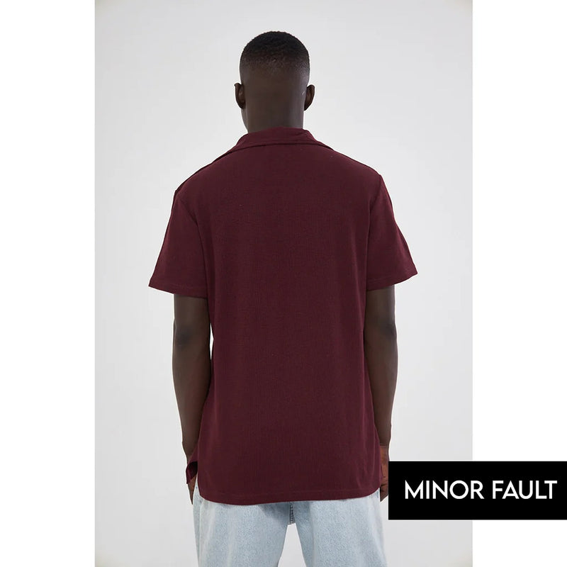 (Minor Fault) Burgundy Waffle Textured Polo | Montivo Pakistan
