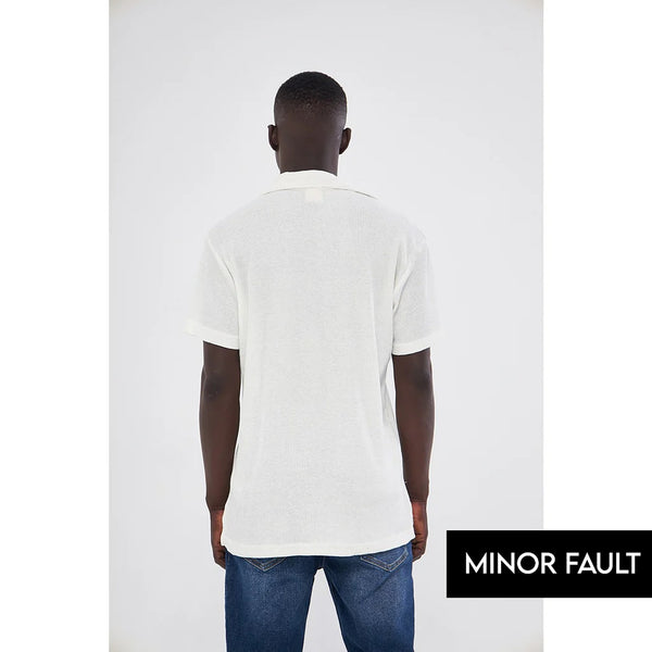 (Minor Fault) White Waffle Textured Polo | Montivo Pakistan