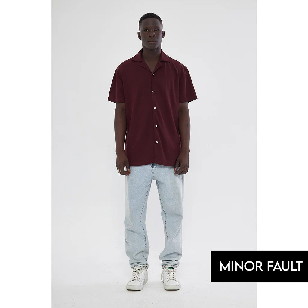 (Minor Fault) Burgundy Button Down Waffle Shirt | Montivo Pakistan