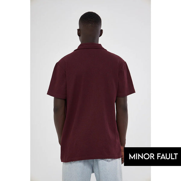 (Minor Fault) Burgundy Button Down Waffle Shirt | Montivo Pakistan