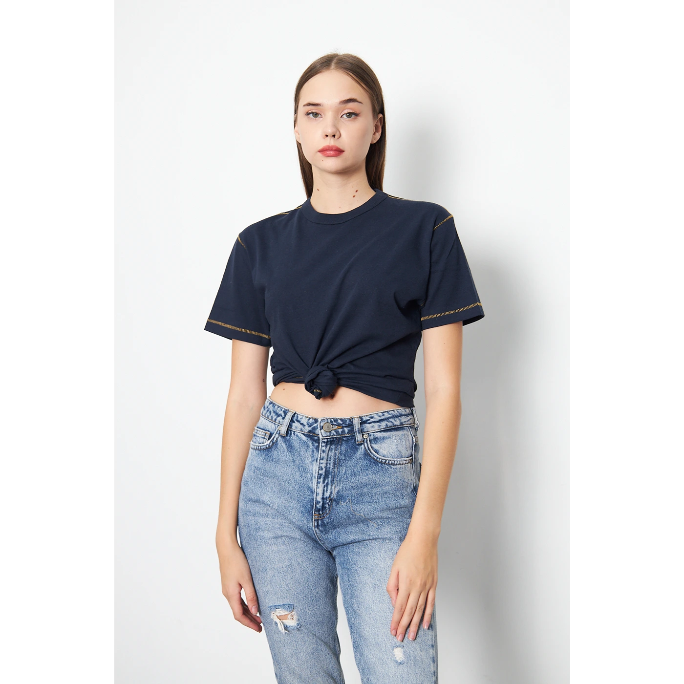 Navy Contrast Stitch Tshirt | Montivo Pakistan