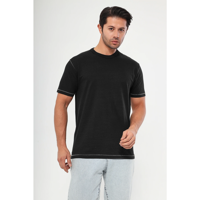 Black Contrast Stitch Tshirt | Montivo Pakistan