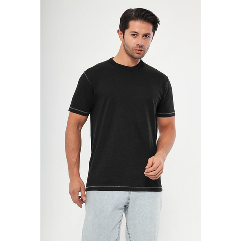 Black Contrast Stitch Tshirt | Montivo Pakistan
